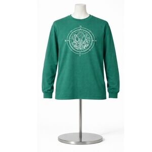 Green Long Sleeve Tee with Compass Design